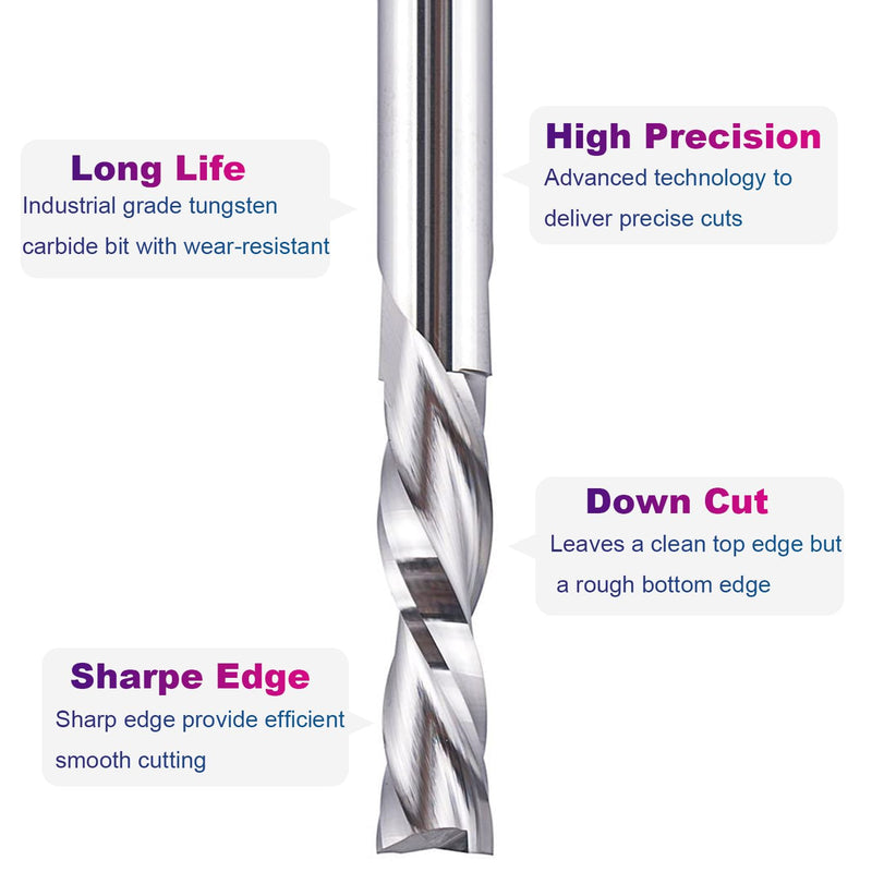 [Australia - AusPower] - SpeTool 5PCS Spiral Downcut Router Bits 1/4" Shank 1" Cutting Length Solid Carbide CNC Router Bit Set End Mills for Plunge Router Wood Carving 5 