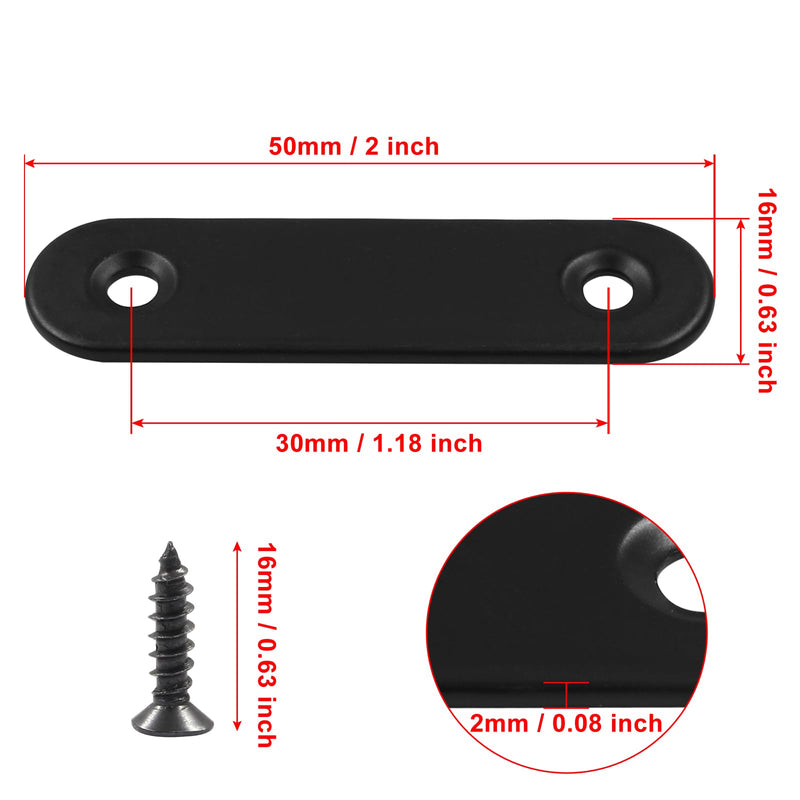 [Australia - AusPower] - 12Pcs 2 Inch Straight Bracket Stainless Steel Brace, Flat Mending Plate Fixing Bracket Connector with Screw for Cabinet Furniture Joining Plate, Black 12Pcs 2"-50mm 