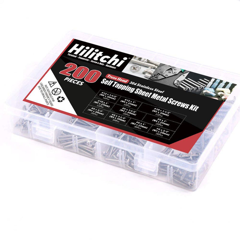 [Australia - AusPower] - Hilitchi 304 Stainless Steel Hex Washer Head and Phillips Truss Head Self Drilling Sheet Metal Tek Screws Assortment Kit (Phillips Truss Head) 