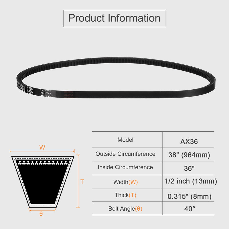[Australia - AusPower] - uxcell 3 Pcs AX36 EPDM V-Belt, Raw Edge Cogged Industrial Rubber V Belt 1/2" Width x 36" Inside Circumference 