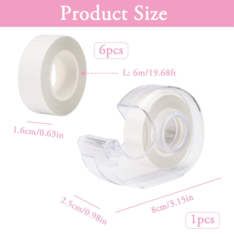 6 Rolls Double Sided Fashion Tape with Dispenser, Clear Body Tape for Skin, Clothing Tape to Keep Clothes in Place, Invisible Fabric Hem Tape for Dress Bra Women (19.6 Ft)