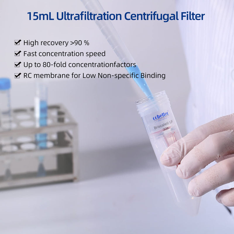 [Australia - AusPower] - Briscale Pack of 4 Ultra Centrifugal Filter 15mL Ultrafiltration Centrifuge Tube Unit with Regenerated Cellulose RC Membrane 100kDa 