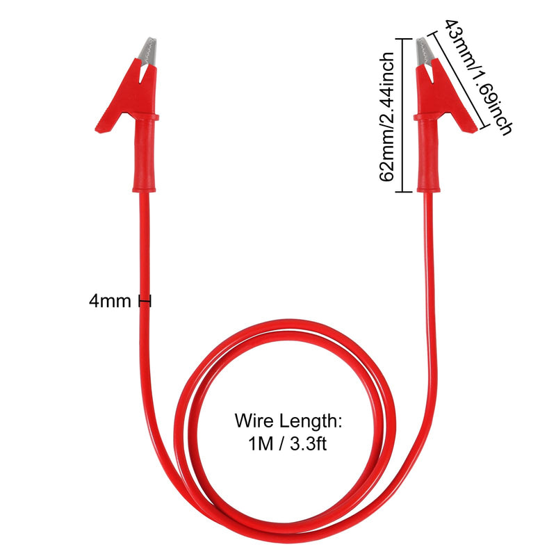 [Australia - AusPower] - 2pcs Alligator Clips Test Leads Dual Ended Crocodile Wire Cable with Insulators Clips Test Flexible Copper Cable for Electrical Testing 3.3ft/1m 