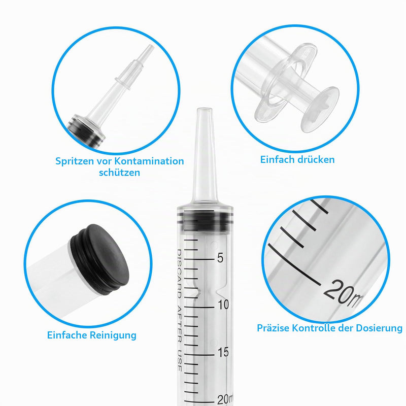 20 ml Large Capacity Syringe, Reusable Liquid Plastic Syringe with Tube for Liquids, Oil or Glue Applicator, Pet Feeding, Plant irrigation Labor&Science Use | Wiederverwendbare, Inkl.6x30cm Transparenzschlauch & Adapter für Labor, Industrie, Fabriken, ...