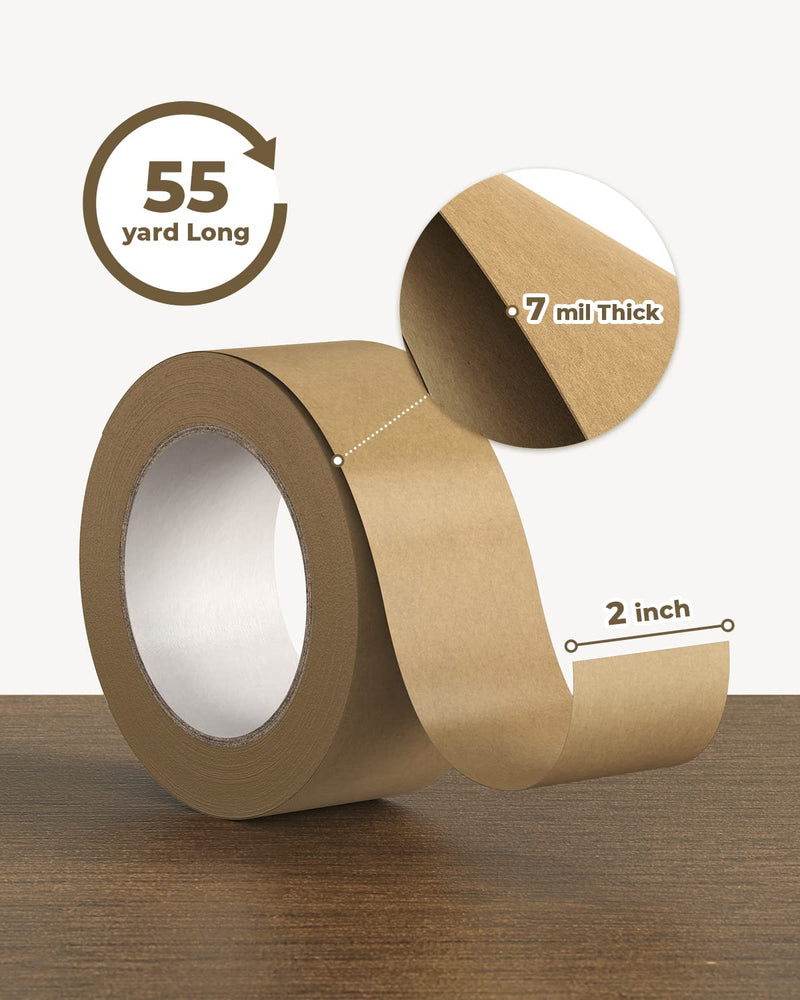 MUNBYN Brown Packing Tape, 2 inch 7 Mil Thick Kraft Paper Tape, 55 Yard Writable Non-Coated Surface for Marking, Sealing Box, Masking, and Packaging Use, Easy-to-Tear 1