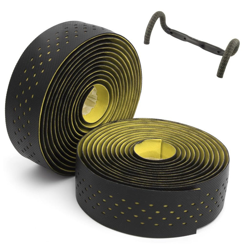 Anti-Slip Bike Handlebar Tape – EVA Shock-Absorbing PU Grip Tape with End Plugs, Breathable Design for Road Bikes(Black&Yellow) Black&Yellow