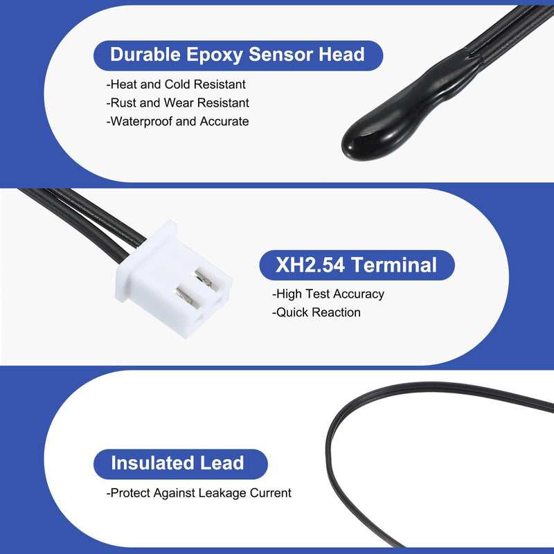 [Australia - AusPower] - PATIKIL 10K NTC Temperature Sensor, 2 Pcs 39 Inch 1% 3950 Waterproof Epoxy Temperature Sensor Probe Temp Sensor Digital Temperature Transmitter Extension for Air Conditioner Fridge 