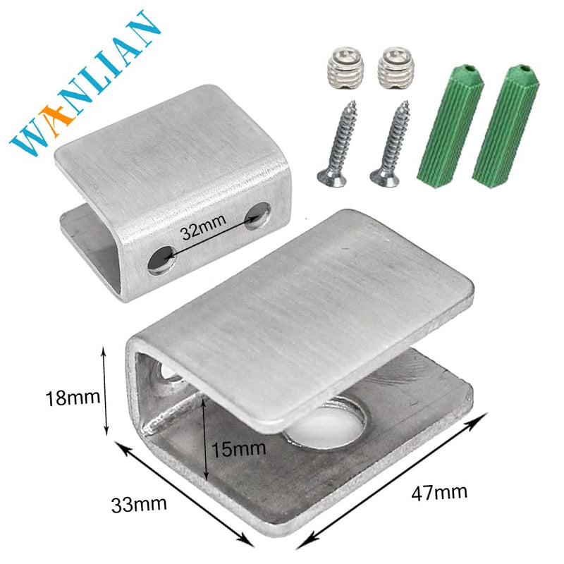 WANLIAN 8 Pcs Brushed Clamp Wall Mounted Glass Shelf Brackets - Floating Shelf Brackets Fits 1/2 inch Glass Shelves (Rectangle Large) Rectangle Large