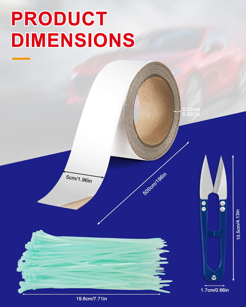 Heat Shield Tape, 1000°C High-Temp Resistant Silica Tape with 100pcs Zip Ties & Scissors for Automotive & Industrial Use, Curved Surface Safe, Strong Adhesive White High-Silica Tape Set *1