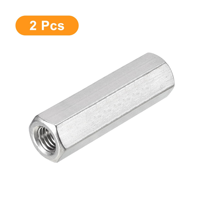 [Australia - AusPower] - uxcell M10 x 1.5-Pitch 60mm Length Coupling Nuts, 2pcs 304 Stainless Steel Metric Hex Rod Coupling Nuts M10x60mm 