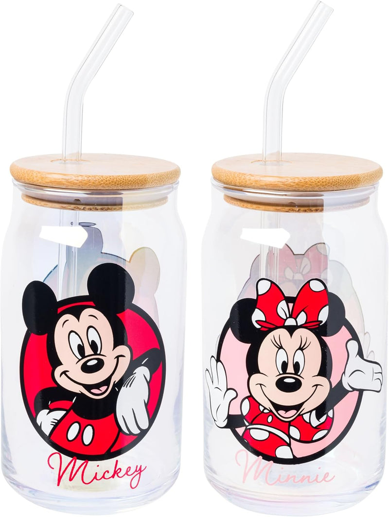Silver Buffalo Disney and Minnie, 2 Pack Glass Tumbler, 16oz