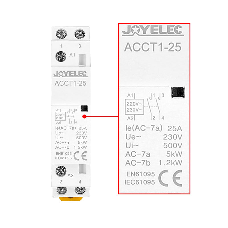 Household AC Contactor, 2P 25A 2NO Automatic AC220V/230V, 50/60Hz, 2-Pole, Two Way, Normally Open, 35 mm DIN Rail Mounting ACCT1-25(2NO) 1 Stück