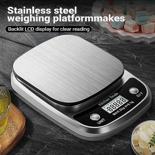 GRAM PRES Food Kitchen Scale Digital Weight Grams and Oz 3kg/0.1g Silver-K1905-3kg