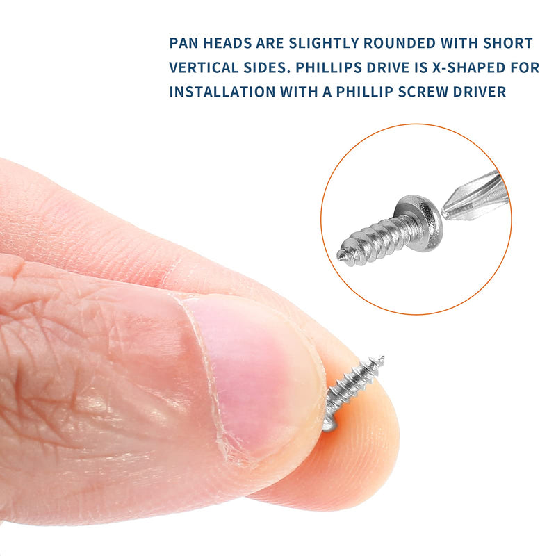 [Australia - AusPower] - 100pcs #2 x 1/4" Pan Head Sheet Metal Screws, Phillips Drive Self-Tapping Screw, Round Head Wood Screw, Full Thread, 304 Stainless Steel 18-8, Bright Finish 