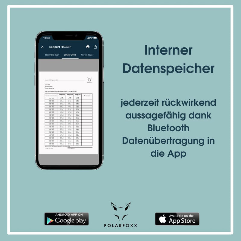 [Australia - AusPower] - GFOXX Bluetooth Data Logger Thermometer - 380 Days Running Time, 0°C to +60°C - Automatic Temperature Lists - HACCP Compliant - Digital Hygiene Documentation via App with Alarm Function 