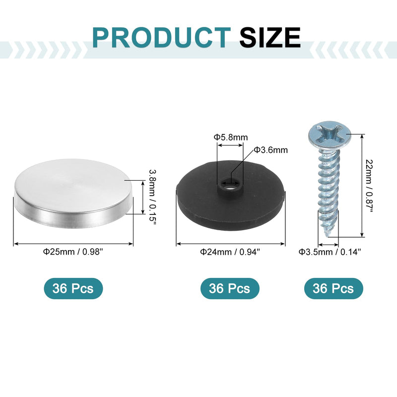 [Australia - AusPower] - uxcell 36pcs Screw Covers Caps, 25mm Dia Stainless Steel Mirror Screws Decorative Cover Caps Nails Convex Gasket Mirror Screw Fasteners for Sign Advertising Hardware Construction, Silver 
