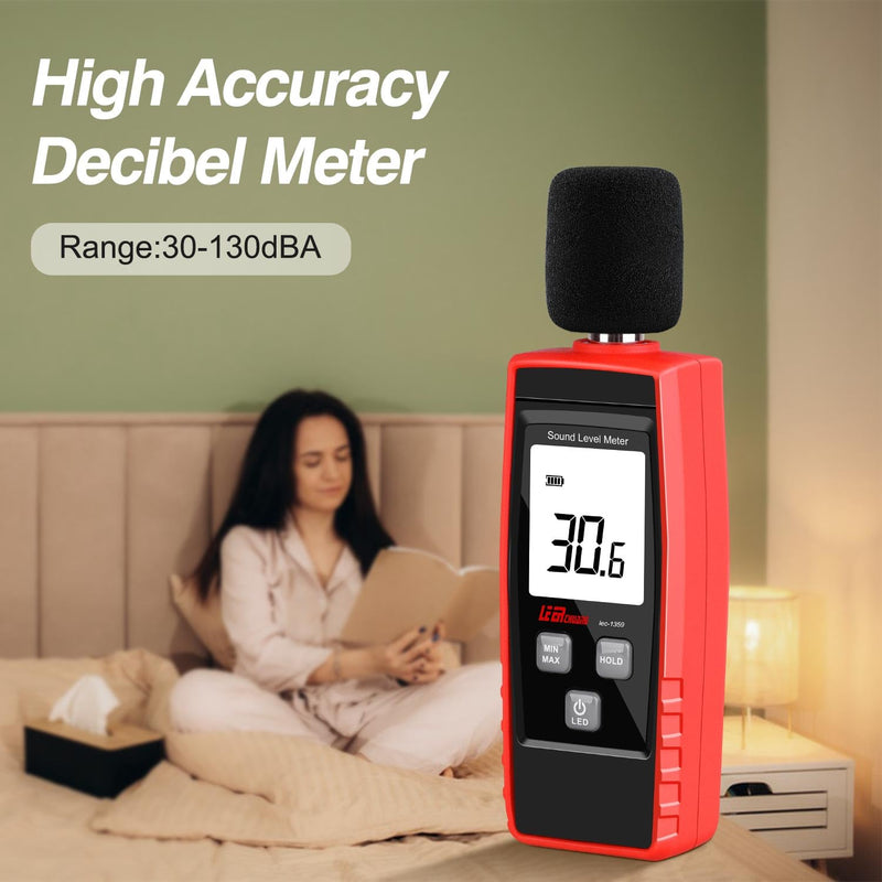 [Australia - AusPower] - Decibel Meter Digital Noise Meter Portable SPL Meter Range 30-130dB(A) db Meter Noise Volume Measuring Instrument Sound Monitoring Tester MAX/MIN, Data Hold Use for Home, Noisy Neighbor Factory 