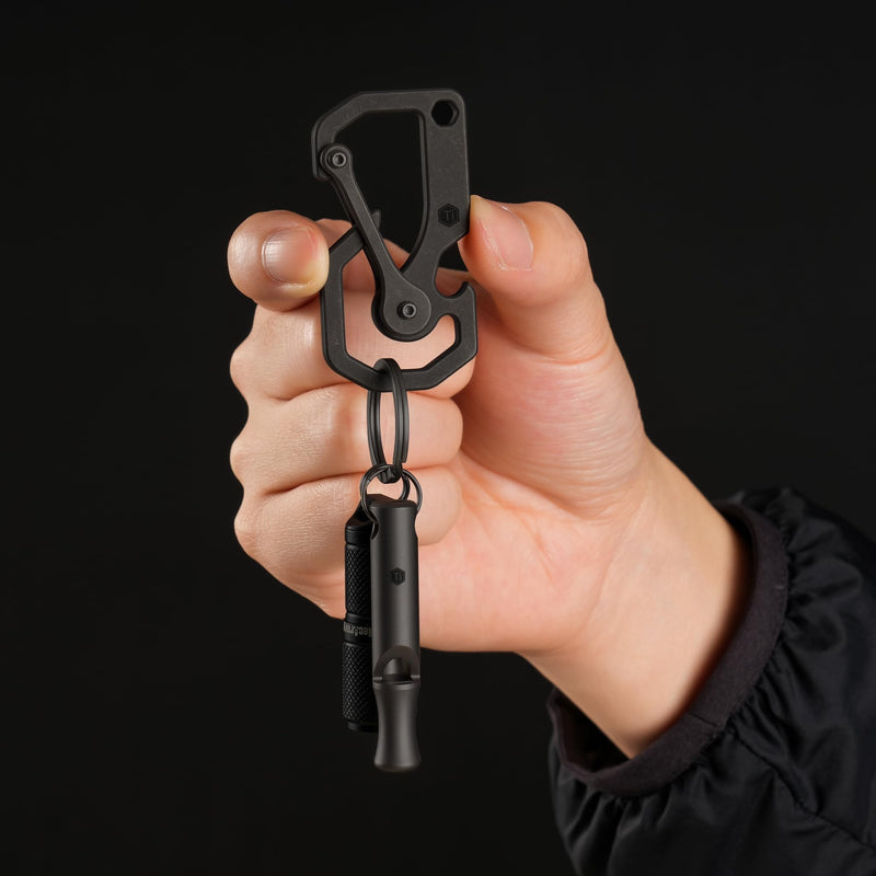 KeyUnity Titanium Carabiner Keychain Tool, 3 Functions in 1 Multitool for Everyday Carry (KU06BK) Ku06bk