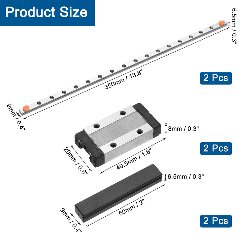 [Australia - AusPower] - uxcell 2pcs MGN9 350mm Linear Guide Rail with 2pcs MGN9H Sliding Carriage Block Bearing Steel and 2pcs Plastic Mini MGN12 Linear Guide for DIY 3D Printers and CNC Machine, Silver 