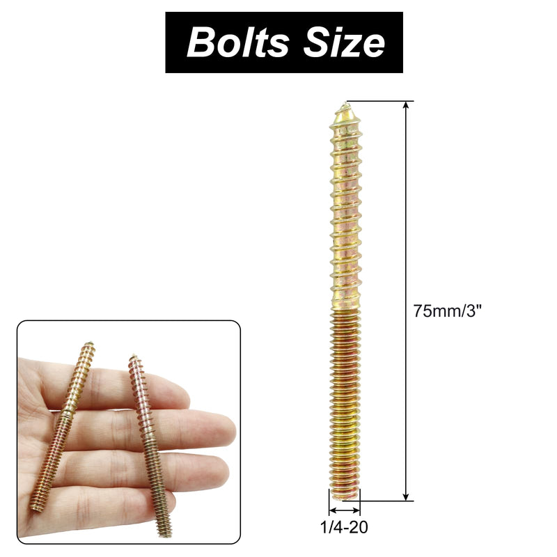 [Australia - AusPower] - 1/4-20 x 3 Inch Hanger Bolts, 12 Pcs Self-Tapping Screw Hanger Bolts Double Headed Bolts Wood Dowel Screw Bolts Furniture Accessories for Wood Joint 1/4-20" x 3" 