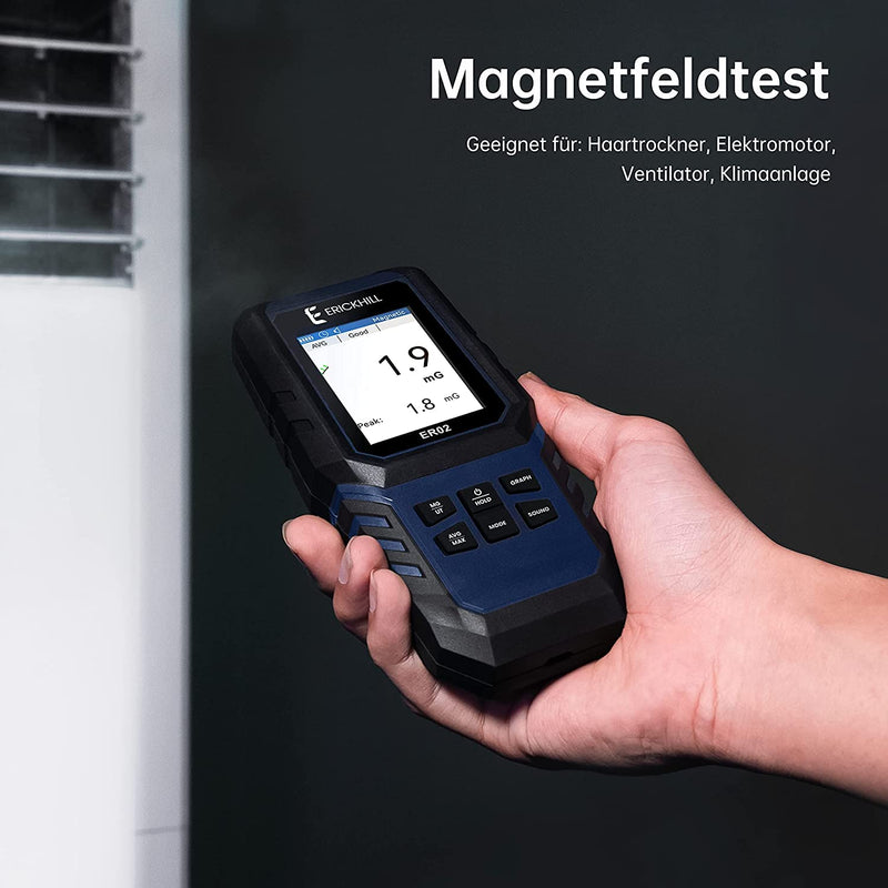 ERICKHILL EMF Meter ER-02, EF/MF/RF Test, Rechargeable Magnetic Field Meter, Digital/Graphics Dual Interface Radiation Detector, Digital LCD Screen, for Home, Office, Outdoor RF/MF/EF Meter Extended Version