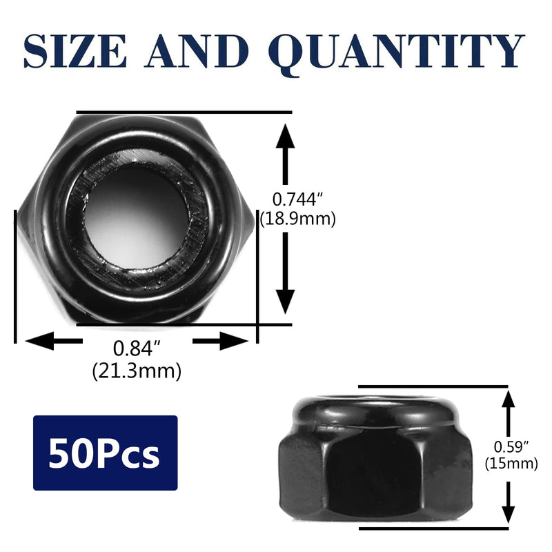 1/2-13 Nylon Insert Hex Lock Nuts 50Pcs 304 Stainless Steel Locknuts, Hex Drive, Bright Finish, Black Oxide by SG TZH 50 1/2-13