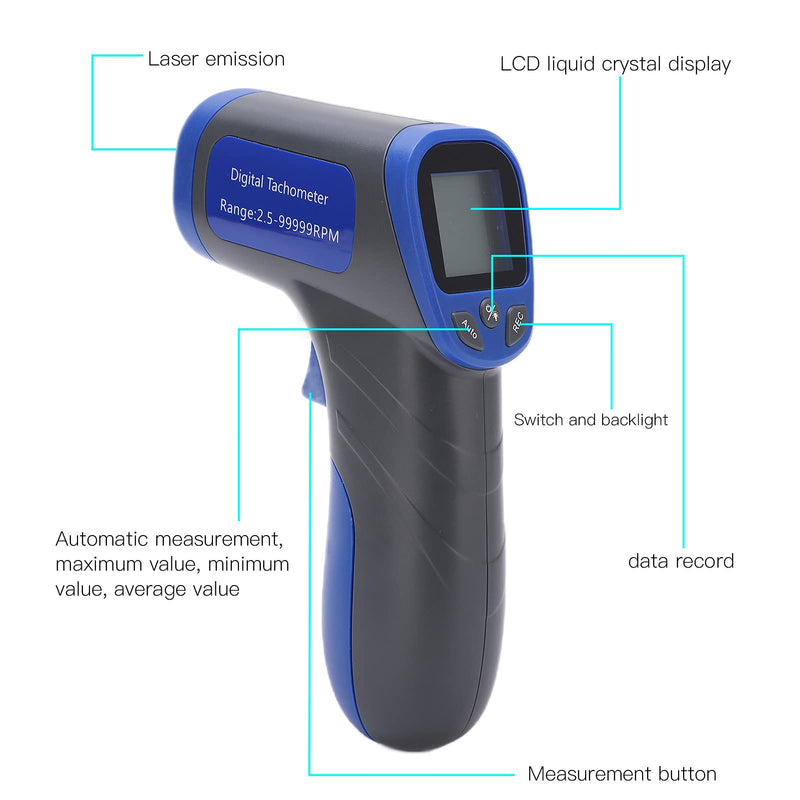 [Australia - AusPower] - RPM Gun, DT6685 Non-Contact Tachometer Portable Wide Range Photoelectric RPM Meter for Motor 