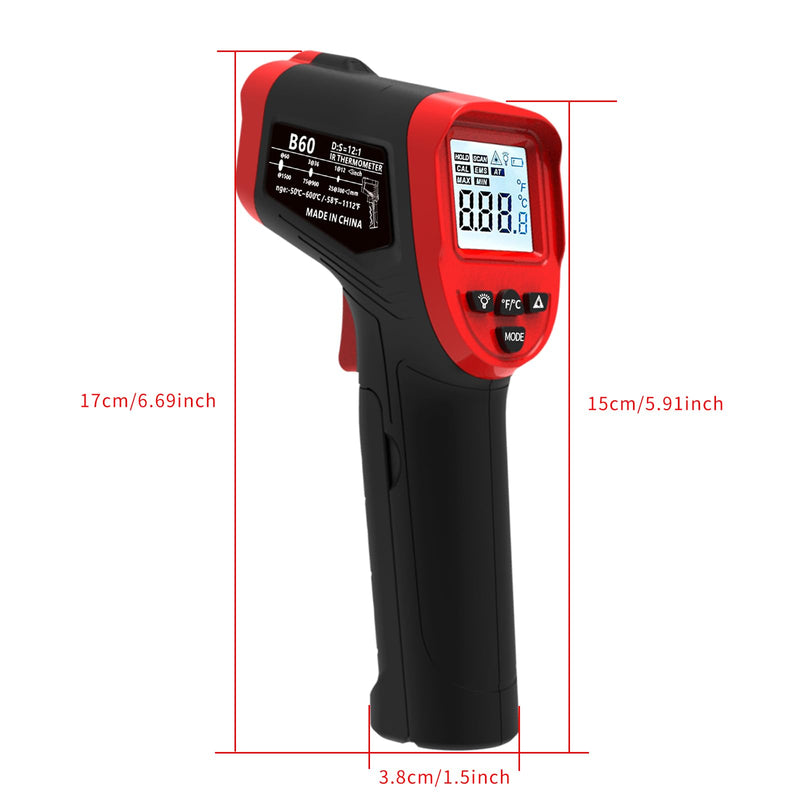 [Australia - AusPower] - Digital Infrared Thermometer Gun for Cooking,-58 to 1112 °F Laser Temperature Gun with Adjustable Emissivity&MAX&MIN,IR Thermometer for Pizza,Oven,Grill,Kitchen,BBQ,Meat,Food,Griddle (not for Human) 
