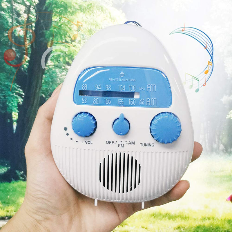 [Australia - AusPower] - Shower Radio, Portable AM/FM Shower Radio with Hook Life Waterproof Audio Speaker Bathroom Shower Radios Volume Adjustable Battery Powered for Bathroom Outdoor Indoor white+blue 