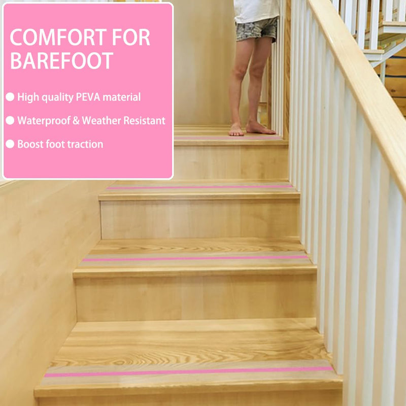 ONTWIE Anti Slip Tape, Clear Glow in The Dark Traction Grip Tape, 2 Inch x 32.8ft Waterproof Indoor/Outdoor, Non Slip Stair Treads Safety Tape(Clear with a line of Glow,Pink, 2" Width) clear with a line of glow,Pink