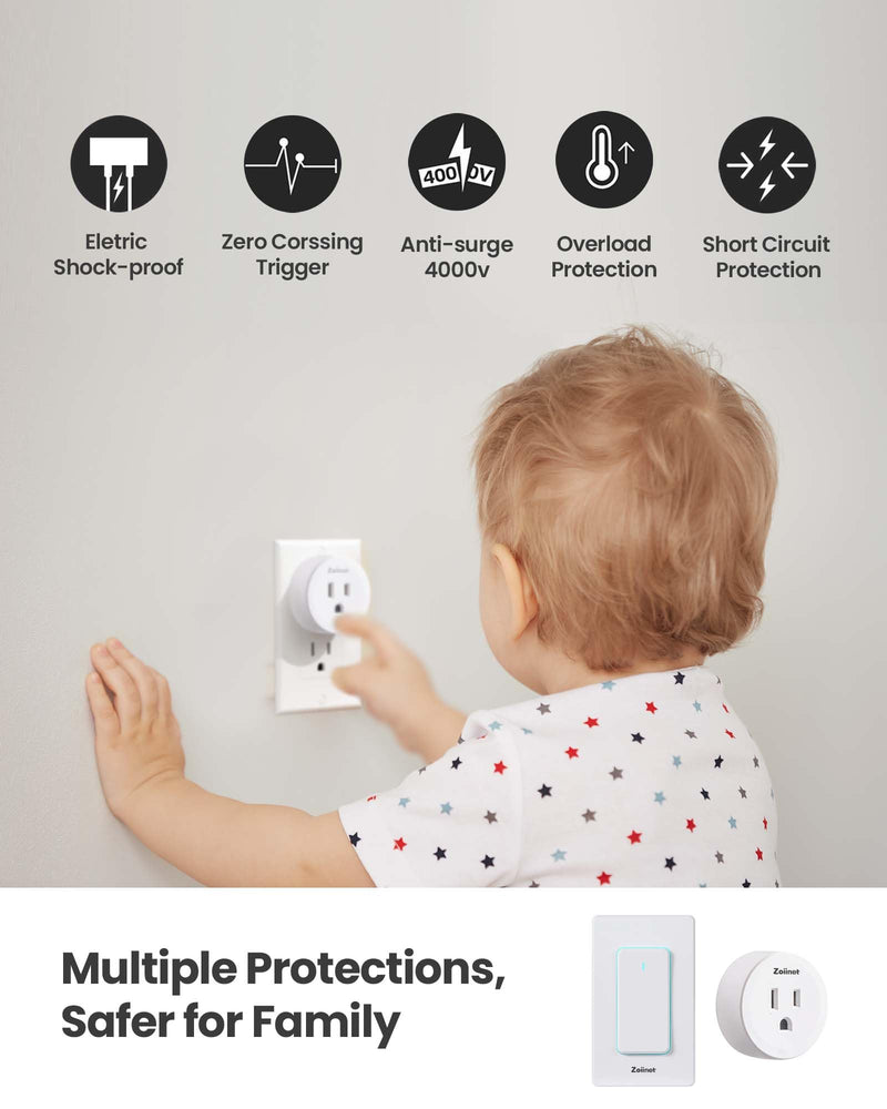 Zoiinet Smart Plug Switch, 2.4G WiFi Outlet Time Switch, Compatible with Alexa, Google Home, Smart Life & IFTTT APP, Voice Control & Timer, Buckle Design & Removable, No Hub Needed, Programmable 1 Switch 1 Outlet