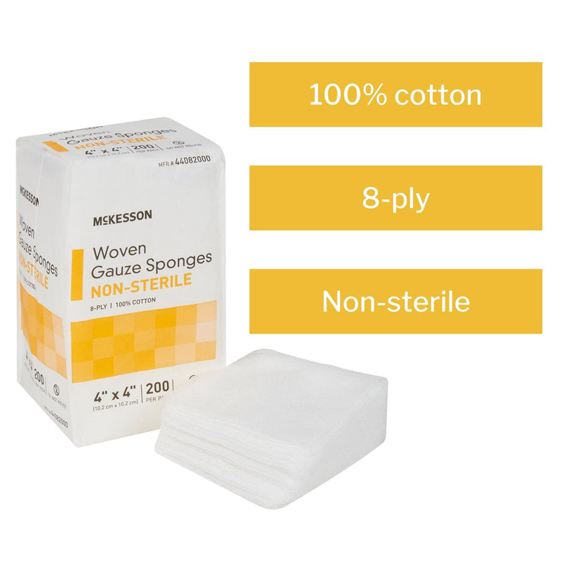 [Australia - AusPower] - McKesson Woven Gauze Sponges, Non-Sterile, 8-Ply, 100% Cotton, 4 in x 4 in, 200 per Pack, 1 Pack 