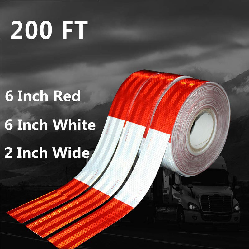 [Australia - AusPower] - WAENLIR 2 inch x 200Feet Reflective Safety Tape DOT-C2 Waterproof Red and White Adhesive conspicuity tape for trailer, outdoor, cars, trucks 200FT 