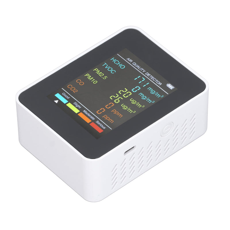 [Australia - AusPower] - CO2 Monitor, Indoor Air Quality Meters Portable Carbon Dioxide Detector, LCD Backlight Screen CO2 TVOC HCHO PM2.5 PM10 Tester with Alarm Clock for Home White 