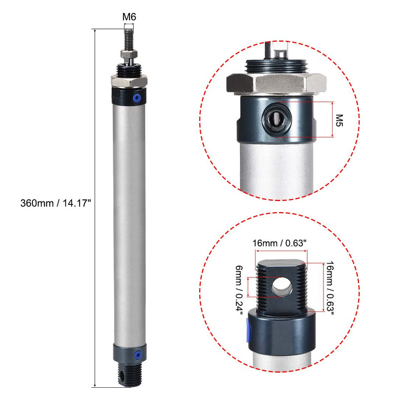 [Australia - AusPower] - uxcell Pneumatic Air Cylinder MAL16 x 250,16mm Bore 250mm Stoke M6,Single Rod Double Action 16 x 250mm 