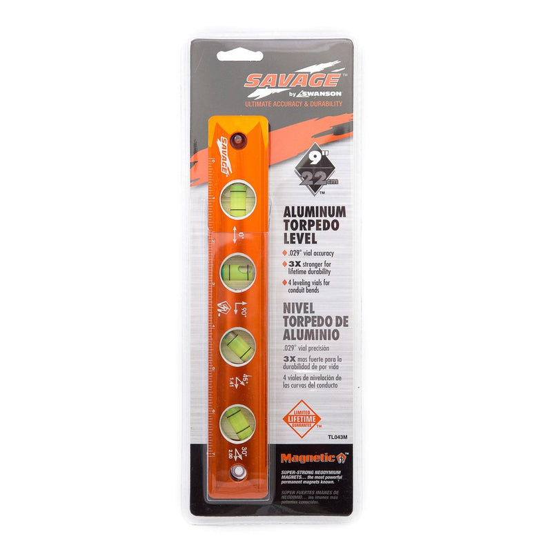 [Australia - AusPower] - Swanson TL043M 9-Inch Savage Magnetic Torpedo Level, Orange 9" Magnetic Levels 