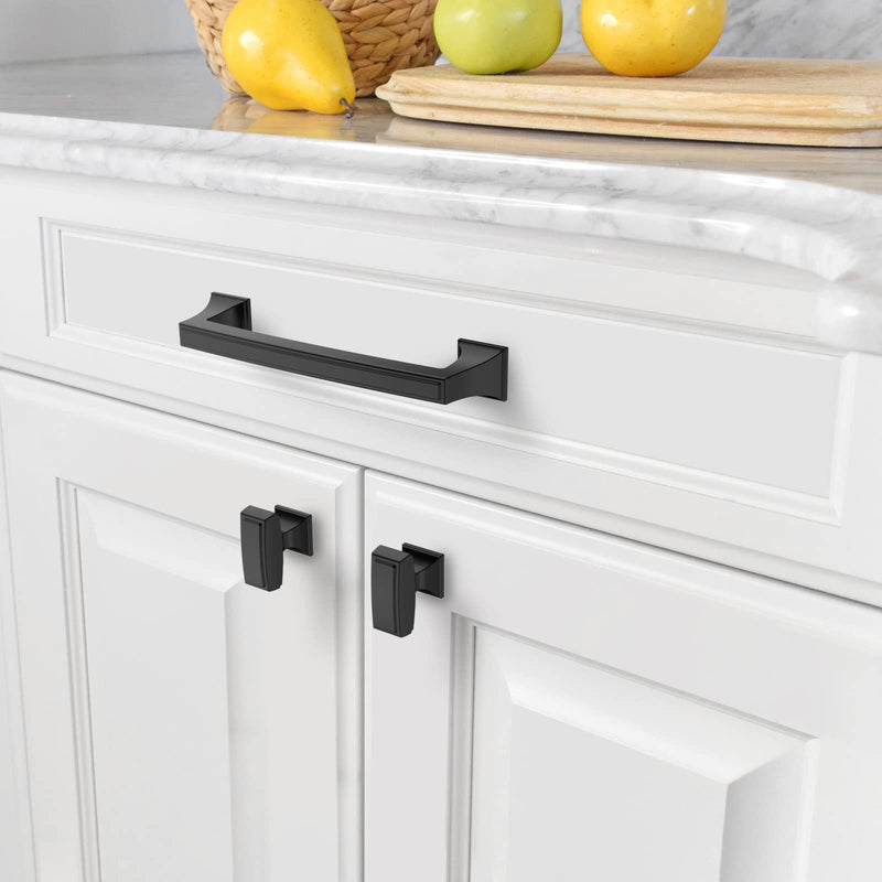 Amerdeco 10 Pack Matte Black Cabinet Handles 1.4 Inch(35mm) Single Hole Drawer Knobs and Pulls for Bathroom Cabinets ZH0010