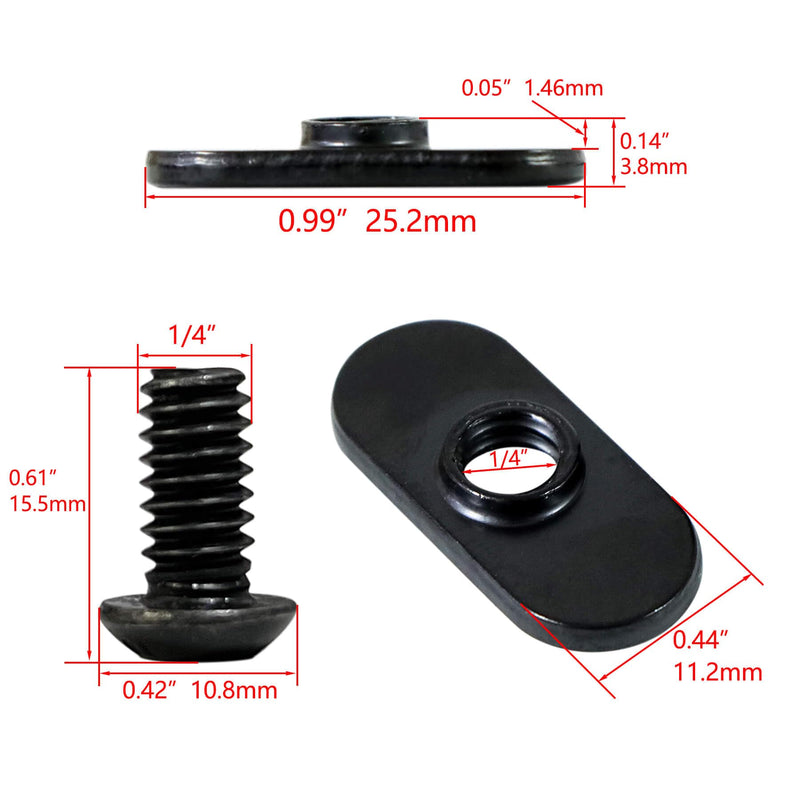 [Australia - AusPower] - 1/4"-20 Centered Slide in Economy T-Nut for T slot Track with 1/4"-20 x 1/2" Bolt, Applicable for 10 Series or 1.0'' Base Aluminum Extrusion, 20Packs (Black) Black 