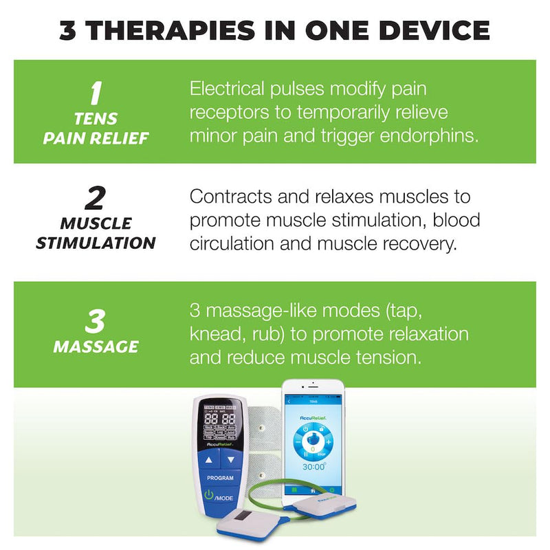 [Australia - AusPower] - AccuRelief Wireless Tens Unit and EMS Muscle Stimulator - Includes Pulse Massager - Pain Relief Device with Remote and Mobile App, TENS Machine, TENS Device 