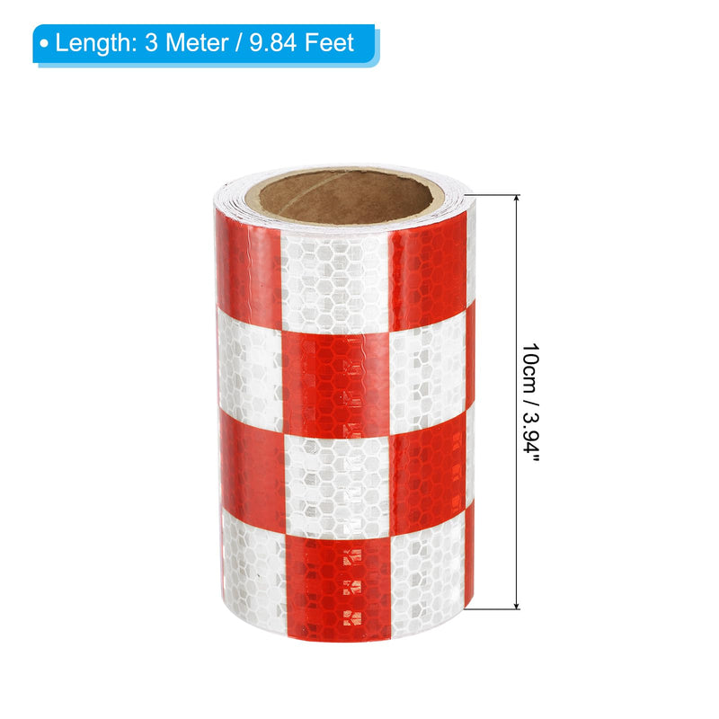 PATIKIL Reflective Tape, 1 Roll 4 Inch x 10 Ft Waterproof Self Adhesive High Visibility Caution Warning Safety Tape Reflector for Trucks Trailers Cars, Square Red White 4 IN x 10 FT