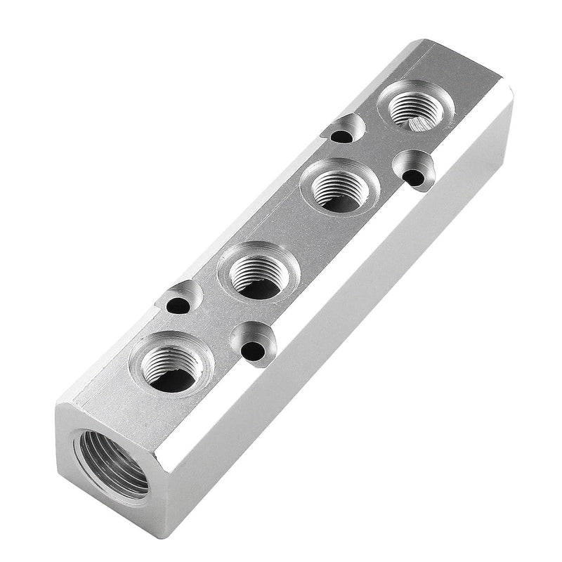 [Australia - AusPower] - 4 Way Pneumatic Manifold Air Distribution Block, Aluminum Alloy Air Compressor Manifold Distribution Block, G1/2 Supply Port, G1/4-Inch Output Port (4 Way 6 Port) 4 Way 6 Port 