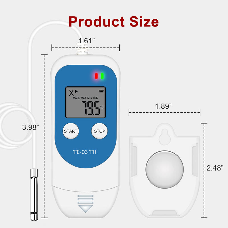 TE-03 TH Temperature Humidity Data Logger with High Precision Digital Probe, Accuracy up to ±0.3°C, Auto PDF&CSV Reports, LED Warning Light TE-03 TH 1