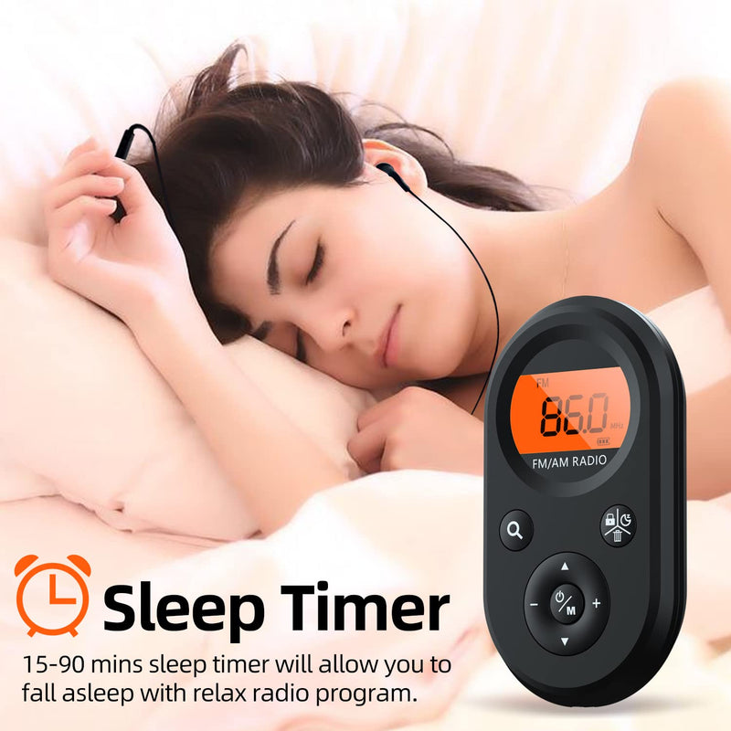 [Australia - AusPower] - Personal Pocket Radio AM/FM Portable, Rechargeable Transistor Radio with Best Reception, Long Battery Life, Stereo Headphones, Sleep Timer, Backlit… MI01 AM/FM radio 
