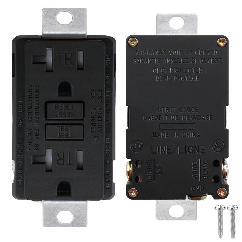 Baomain Generator GFCI Outlet 20Amp, Industrial Grade Self-Test Ground Fault Circuit Interrupter, Tamper-Resistant Receptacle,Heavy-Duty Receptacle, UL&CUL Certified, Matte Black (2-Pack) 2 Industrial Grade 20 Amp (No panel)