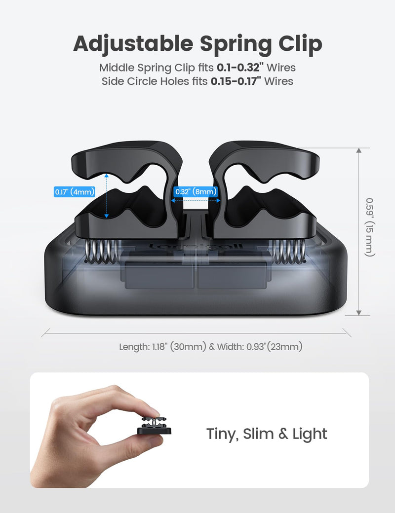 [Australia - AusPower] - Lamicall Cord Organizer Spring Clip Holder - [1 Small Clip Hold 3 Cords] Desk Cable Management Clip Holder, Adhesive Phone Charger Wire Keeper for Desk Nightstand Office Car, Desk Accessories, 3Pcs 3Pack Black 