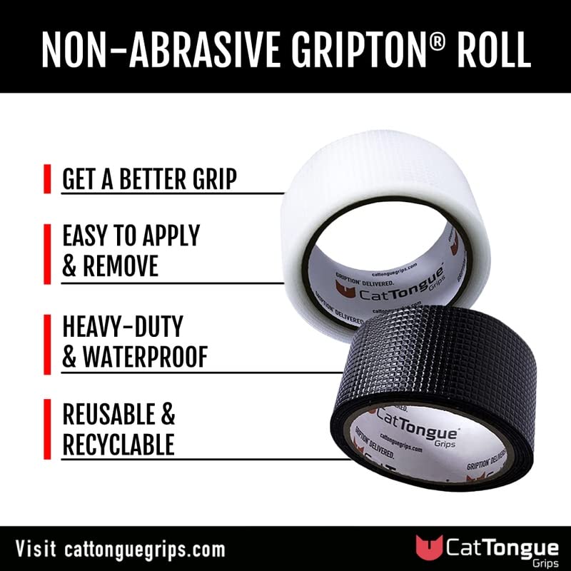 CATTONGUE GRIPS Non-Abrasive Grip Tape Roll Bundle Heavy Duty Non Slip Tape for Indoor & Outdoor Use, Waterproof Anti Slip Tape for Thousands of Uses (Black, Clear, & Glow in The Dark)