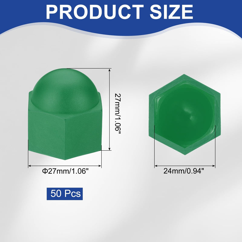 [Australia - AusPower] - PATIKIL 50 Pcs Hex Nut Cover, M16x24x27mm Nylon Screws Bolt Covers Caps Dome Acorn Hex Head Bolt Protection Cap for Screws Nut, Green 