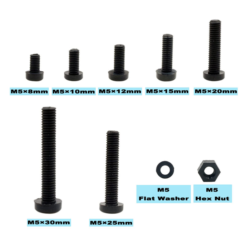 [Australia - AusPower] - Metric M5 Nylon Phillips Pan Head Screws Nuts Flat Washers Assortment Kit (Black-M5) Black-M5 