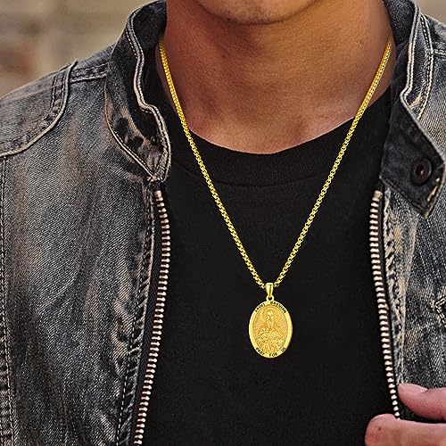 ADMETUS Gold St Brendan Medal Sterling Silver Saint Brendan the Navigator Medal Gold Saint Brendan Necklace Gold St. Brendan Pendant Necklace Religious Gifts for Men