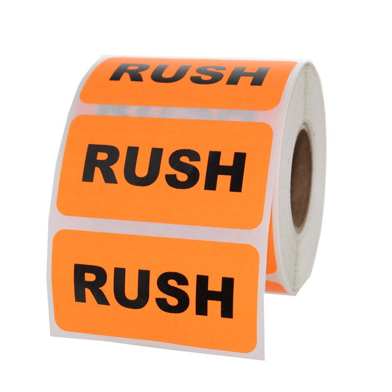 Rush Inventory Labels - 2" x 1", 500 Labels Per Roll, Fluorescent Orange, Permanent Adhesive, 1" Core, Temperature Resistant - Service Operations, Manufacturing, & Retail Environments | LabelValue